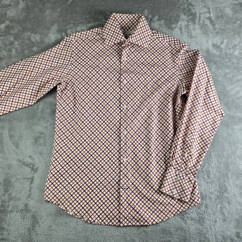 Vintage Banana Republic Shirt Mens Small 14/14.5 White Orange Burgundy Checkered